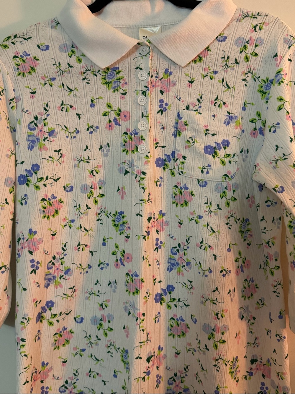 Blair White Floral Ribbed Polo with Peter Pan Collar - Picture 2 of 7